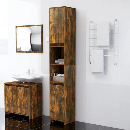 vidaXL Bathroom Cabinet Smoked Oak 30x30x183.5 cm Engineered Wood