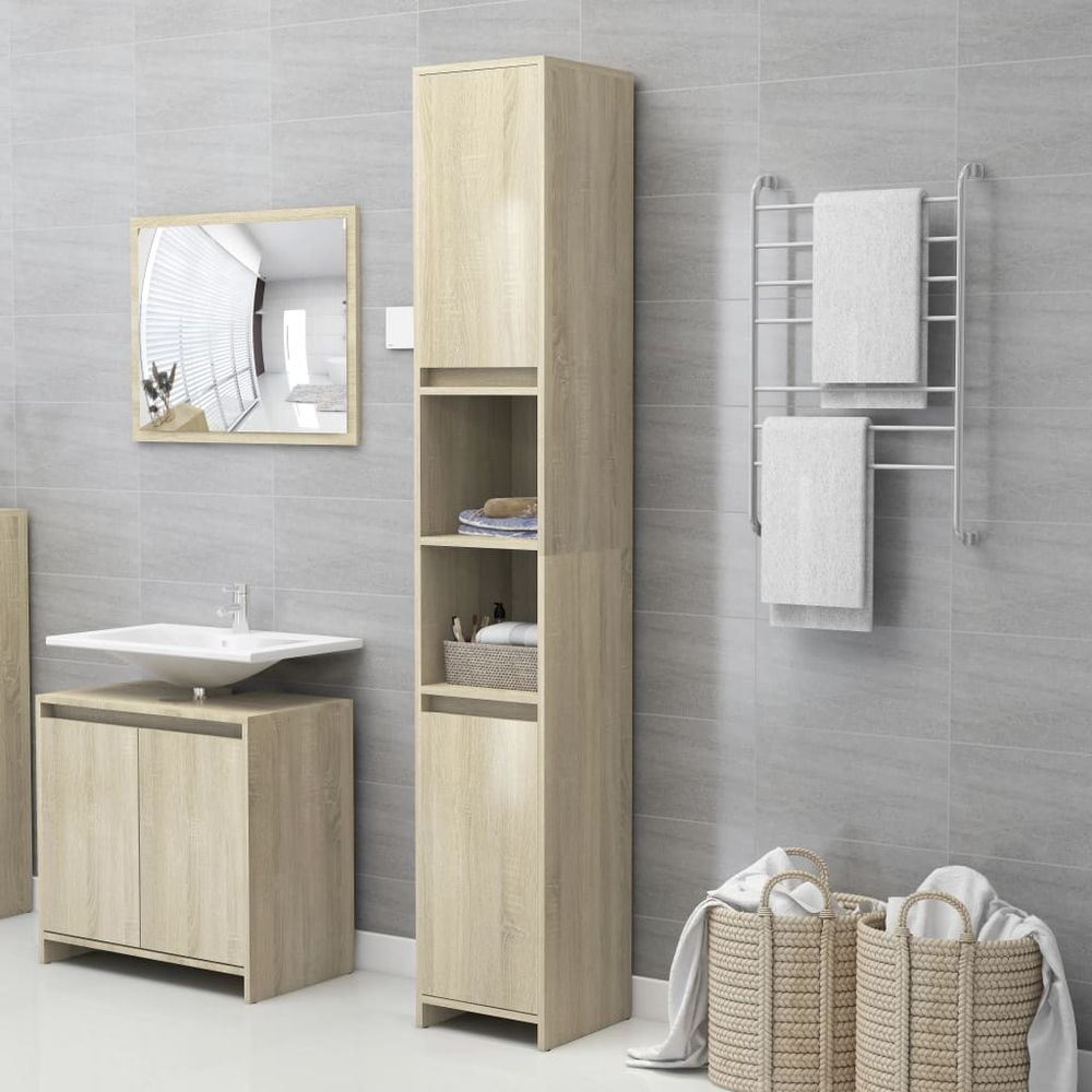 vidaXL Bathroom Cabinet Smoked Oak 30x30x183.5 cm Engineered Wood