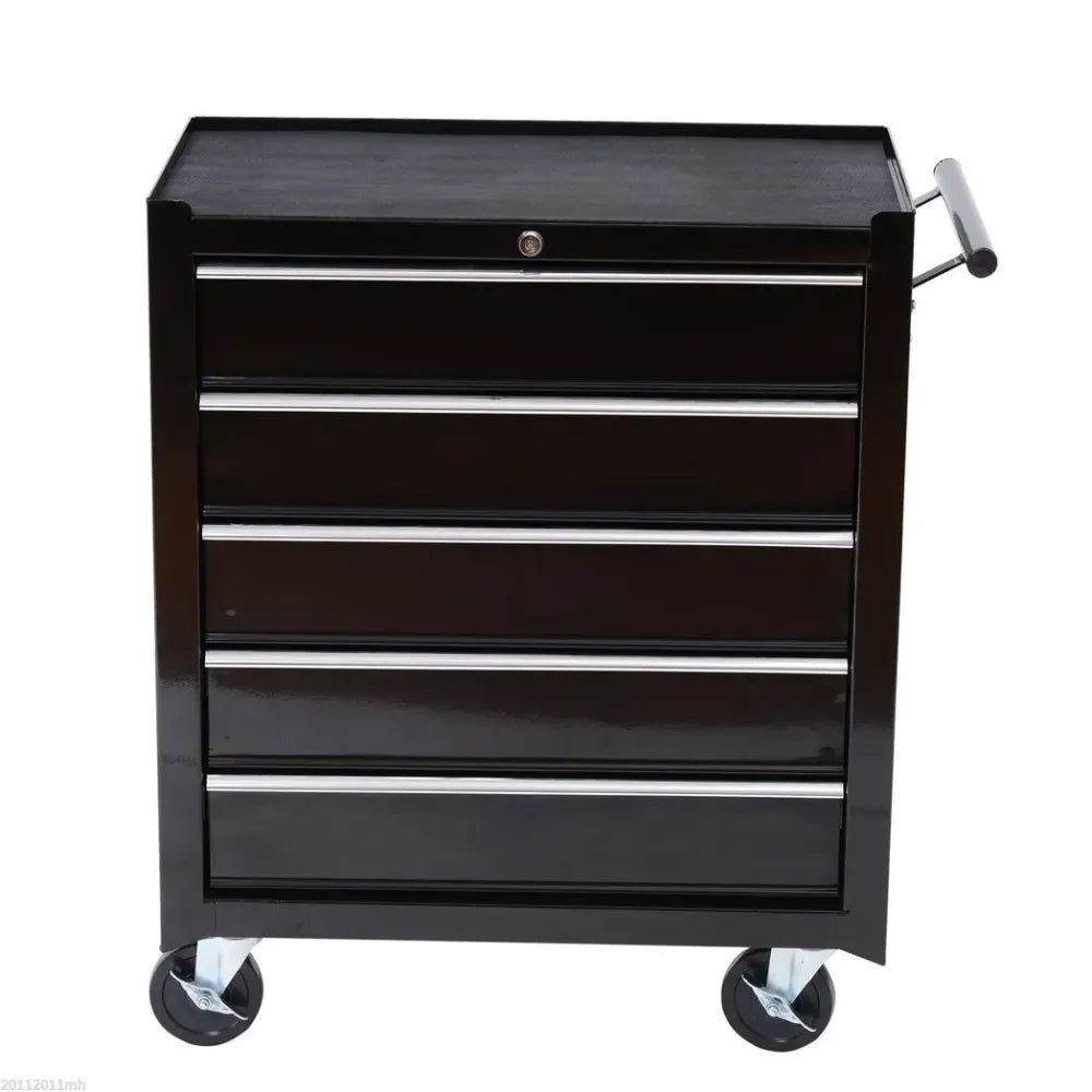 Steel 5-Drawer Tool Storage Cabinet Lockable w/ Wheels Handle 2 Keys Garage