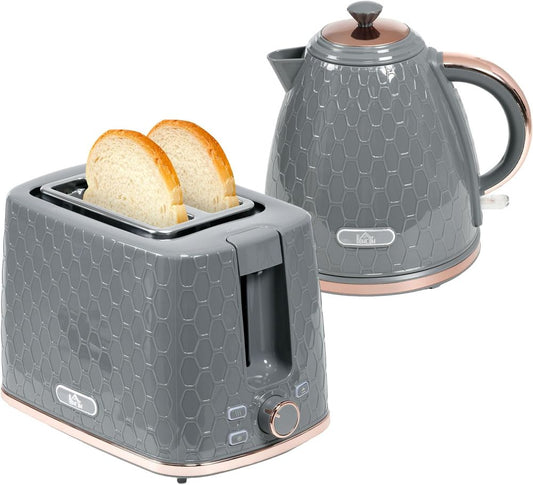 HOMCOM Kettle and Toaster Set 1.7L Fast Boil Kettle & 2 Slice Toaster Set Grey