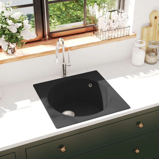 Kitchen Sink with Overflow Hole Black Granite