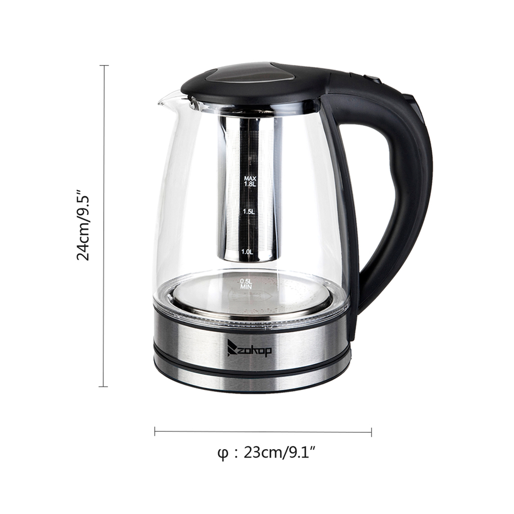 HD-1861-A 110V 1200W 1.8L Electric Glass Kettle US Plug