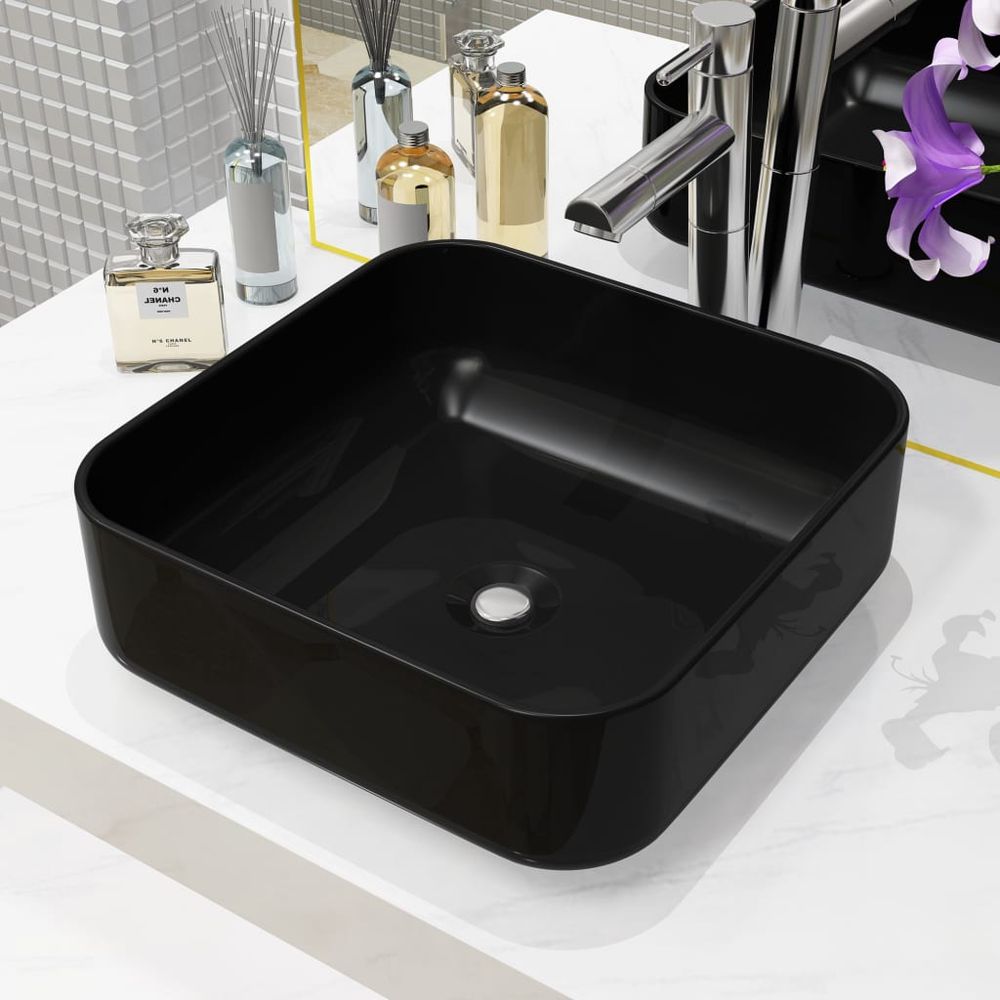 vidaXL Basin Ceramic Square Black 38x38x13.5 cm