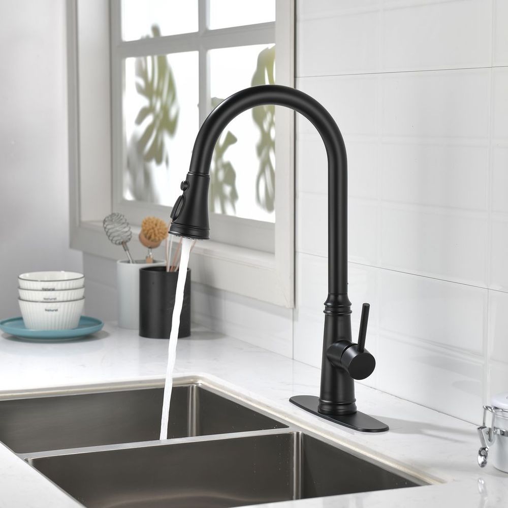 Single Handle High Arc Pull Out Kitchen Faucet,Single Level Stainless Steel Kitchen Sink Faucets with Pull Down Sprayer