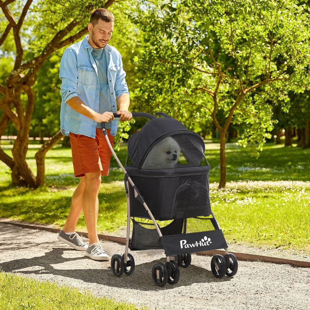 PawHut 3 In 1 Pet Stroller, Detachable Dog Cat Travel Carriage - Black