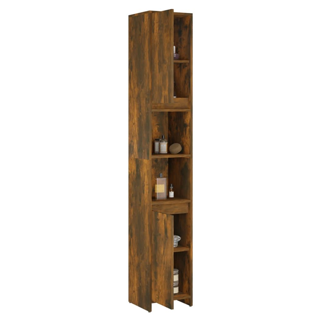 vidaXL Bathroom Cabinet Smoked Oak 30x30x183.5 cm Engineered Wood