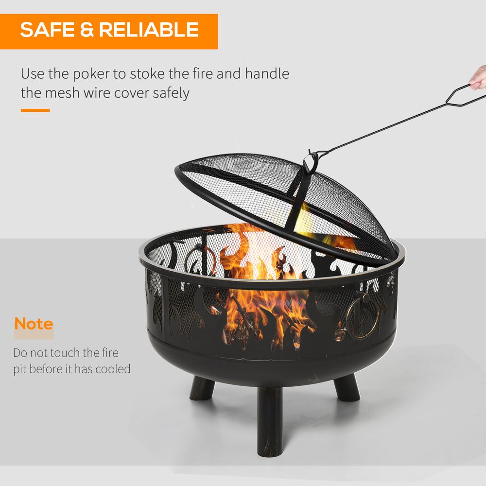 2-in-1 Outdoor Fire Pit with Cooking Grate Steel BBQ Grill Spark Screen Cover