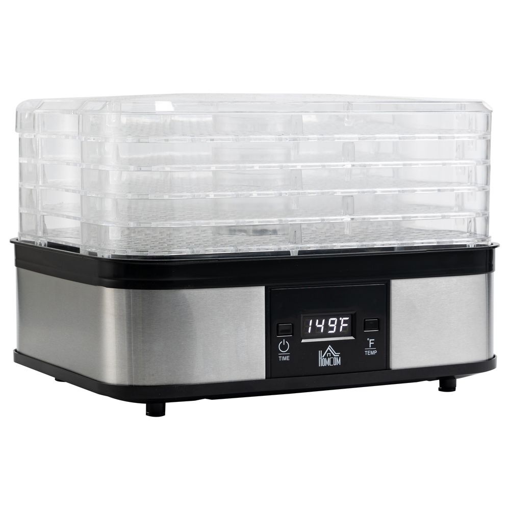 5 Tier Food Dehydrator 245W Stainless Steel Food Dryer Machine Timer LCD Silver