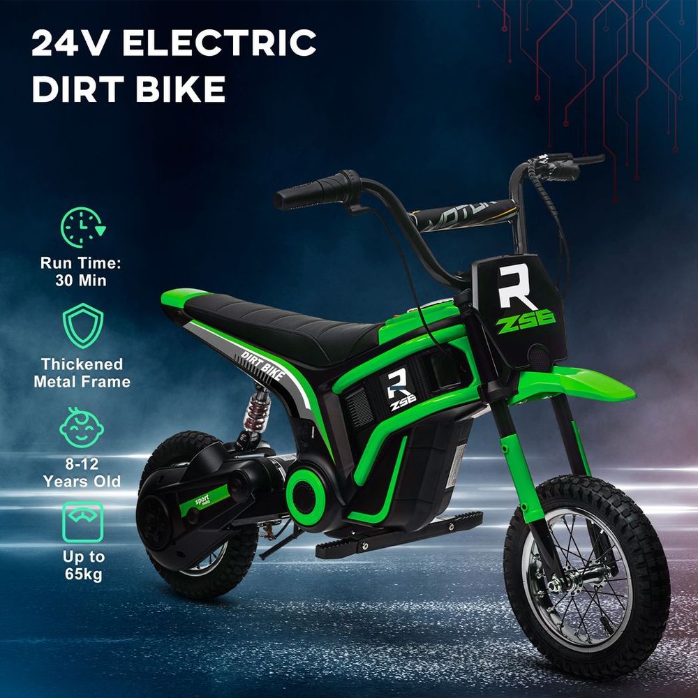 HOMCOM 24V Kids Electric Motorbike with Twist Grip Throttle, Music, Horn - Green