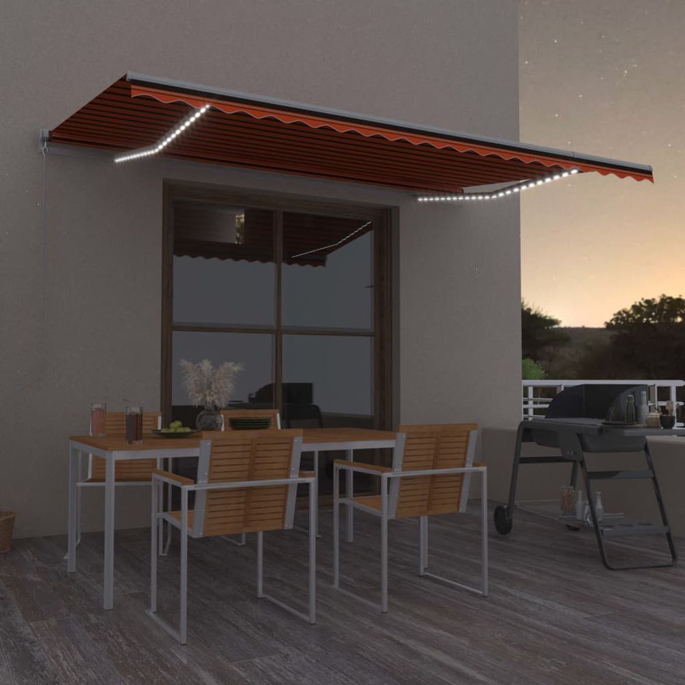 vidaXL Manual Retractable Awning with LED Burgundy 300x250 cm