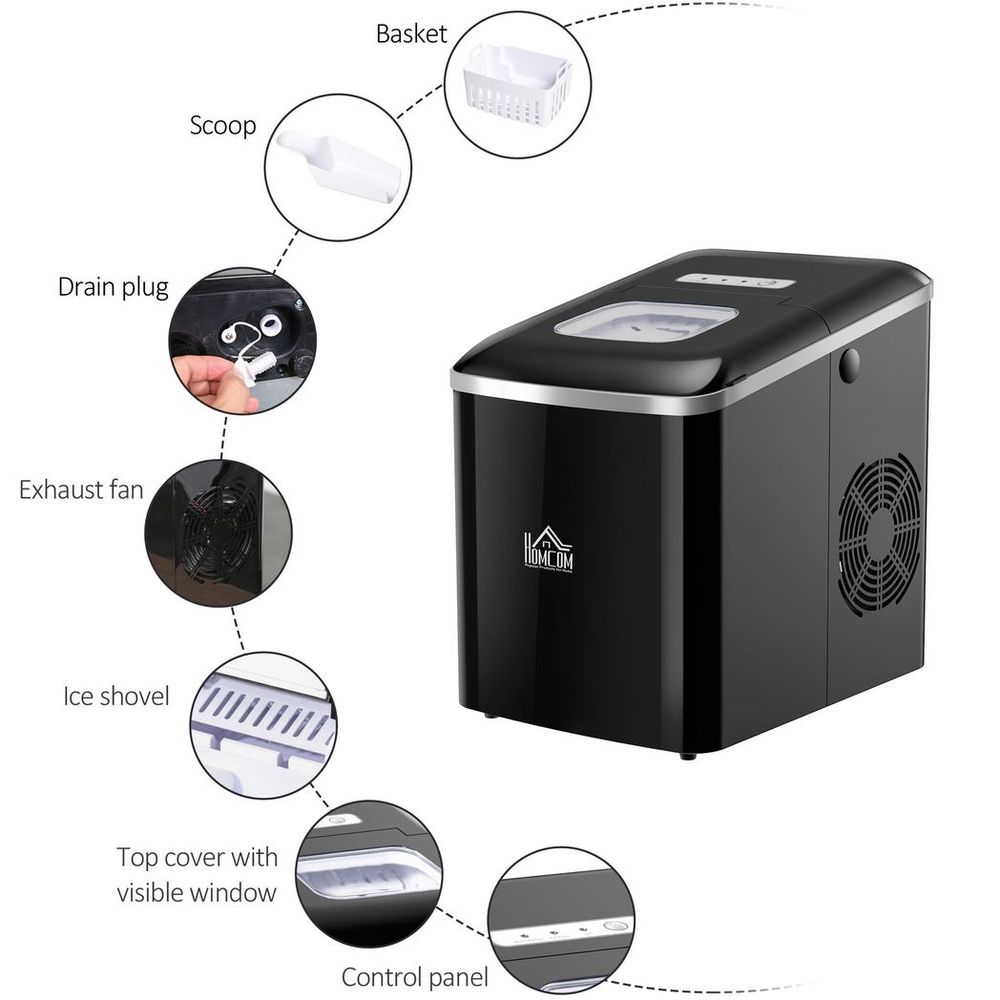 Ice Maker 12kg/24H Production with Scoop Basket for Home Office Black