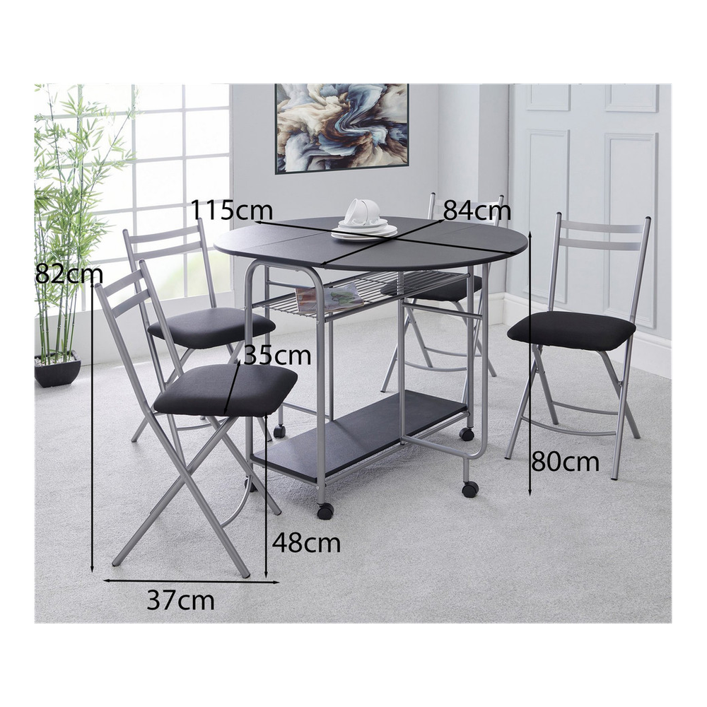 Stowaway 4 seat dining set - black / silver