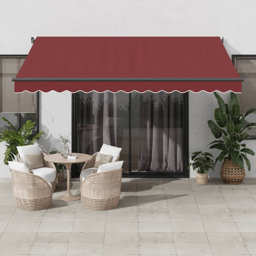 vidaXL Manual Retractable Awning with LEDs Burgundy 400x300 cm