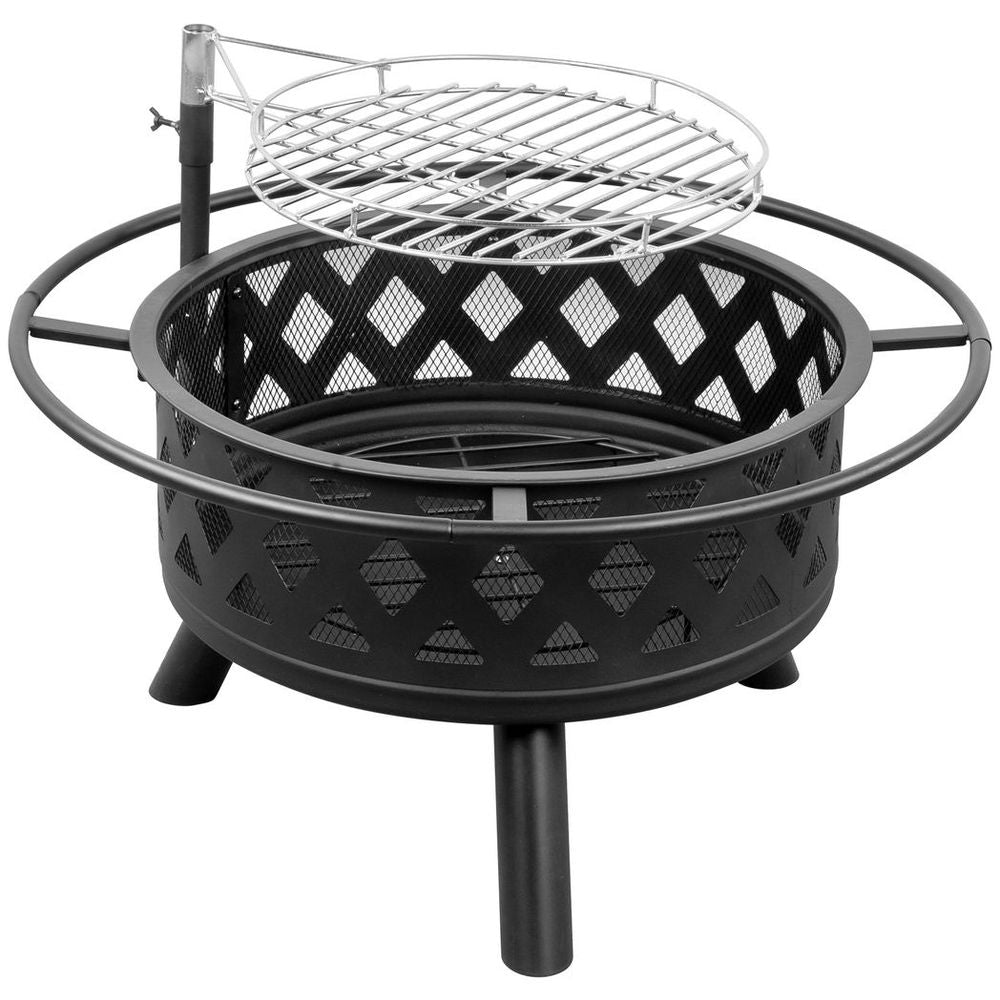 30in Outdoor Metal  Fire Pit  with Cooking Grates Black