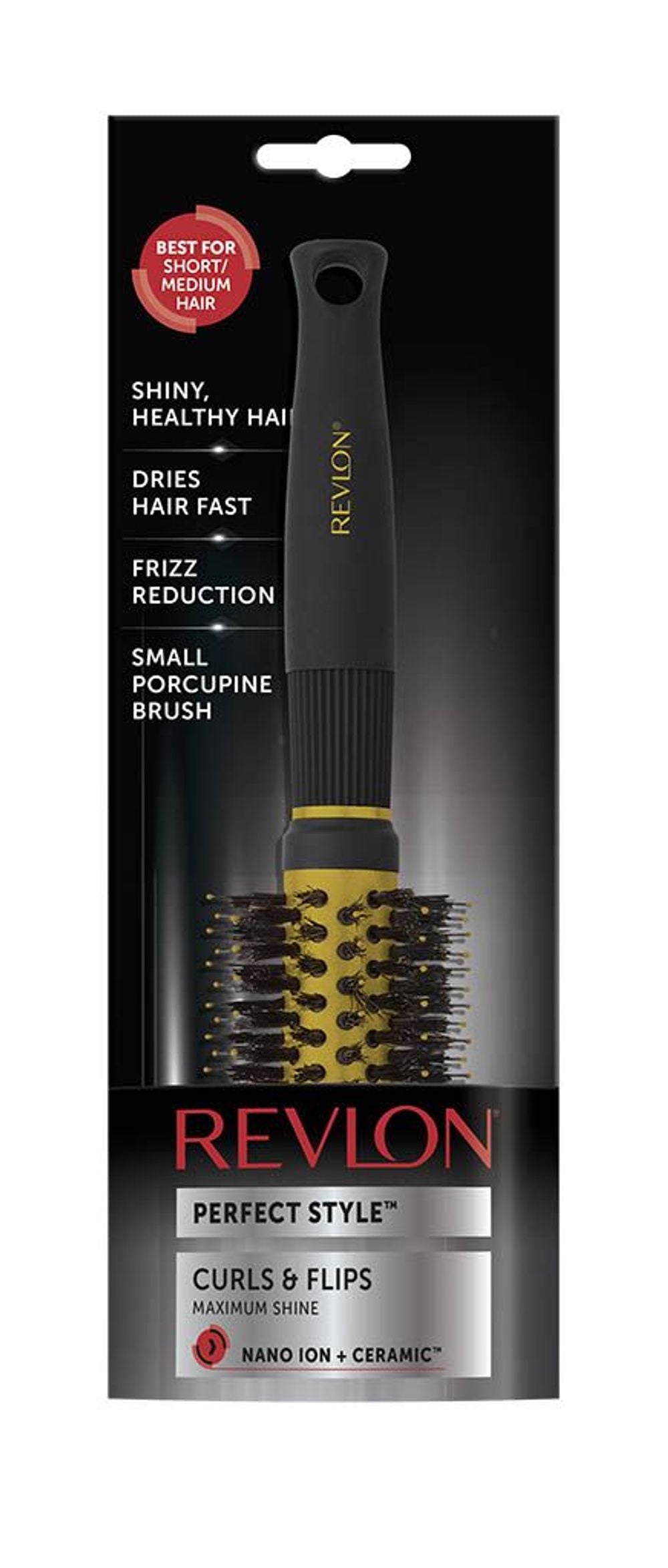 Revlon Ionic Ceramic Curls & Flips Small Round Barrel Blow Dry Hair Brush Nano Anti Bacterial Technology