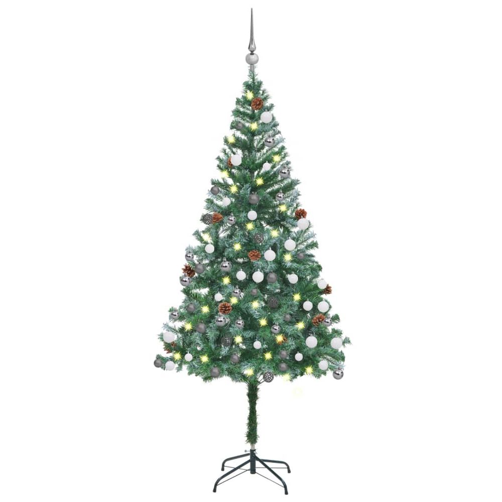 vidaXL Frosted Pre-lit Christmas Tree with Ball Set&Pinecones 150 cm