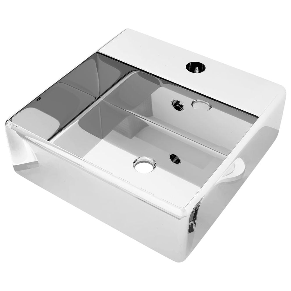 vidaXL Wash Basin with Overflow 41x41x15 cm Ceramic Silver