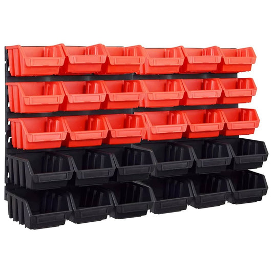 vidaXL 32 Piece Storage Bin Kit with Wall Panels Red and Black