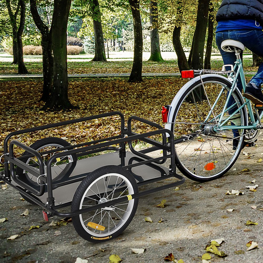 Folding Frame Bike Cargo Trailer Extra Bicycle Storage Carrier W/Hitch-Black