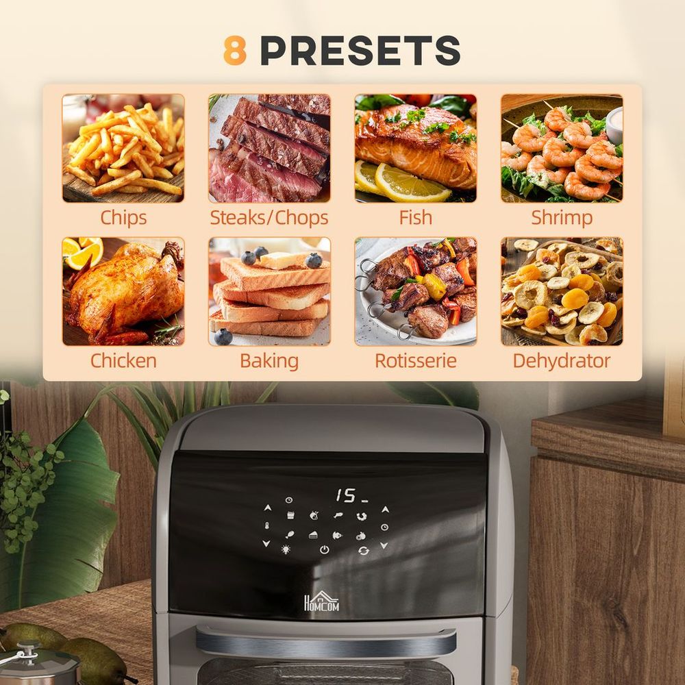 HOMCOM 12L Air Fryer Oven with 8 Preset Modes Rapid Air Circulation 1800W Grey