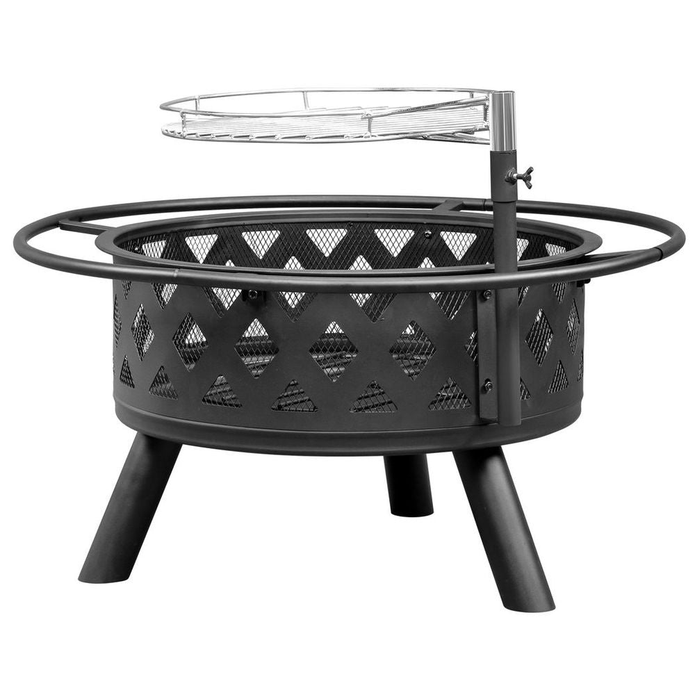 30in Outdoor Metal  Fire Pit  with Cooking Grates Black