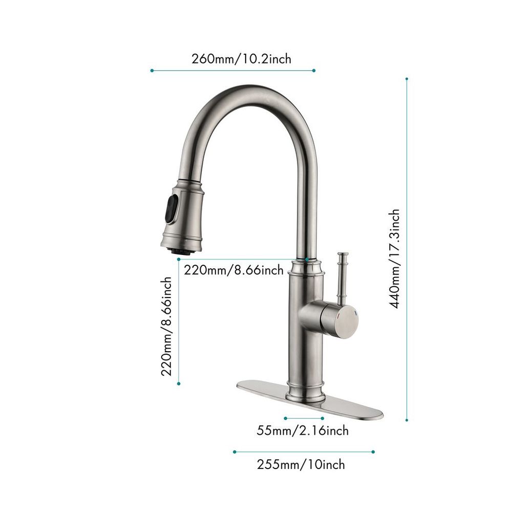 Single Handle High Arc Pull Out Kitchen Faucet,Single Level Stainless Steel Kitchen Sink Faucets with Pull Down Sprayer