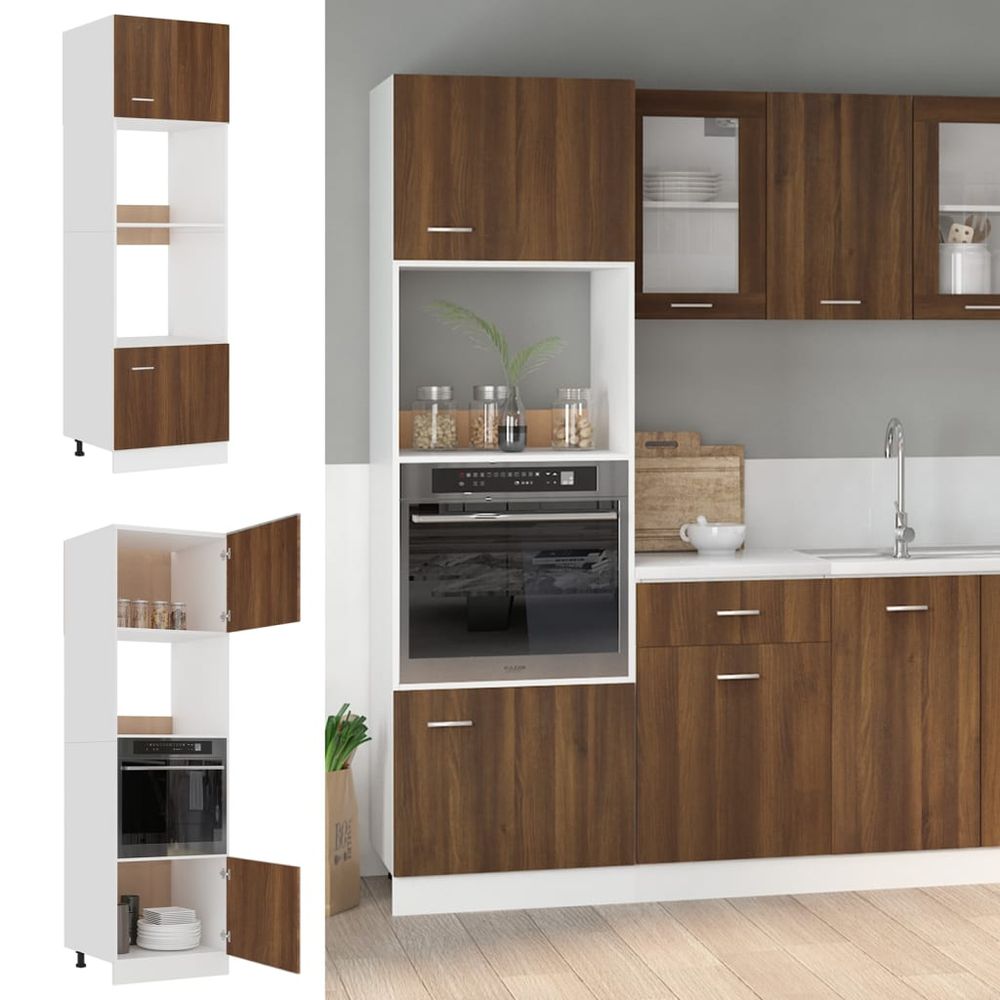 Microwave Cabinet Smoked Oak 60x57x207 cm Engineered Wood