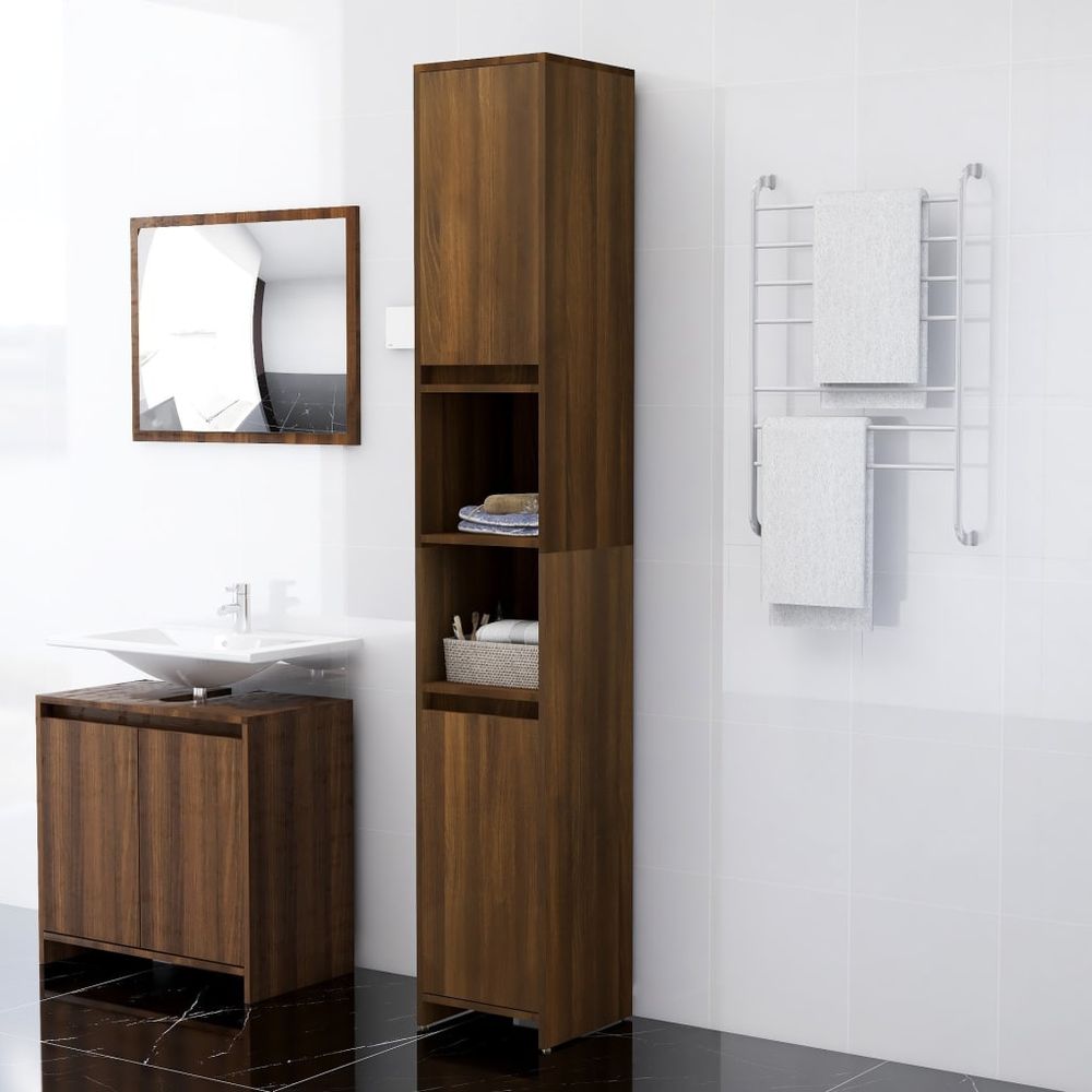 vidaXL Bathroom Cabinet Smoked Oak 30x30x183.5 cm Engineered Wood