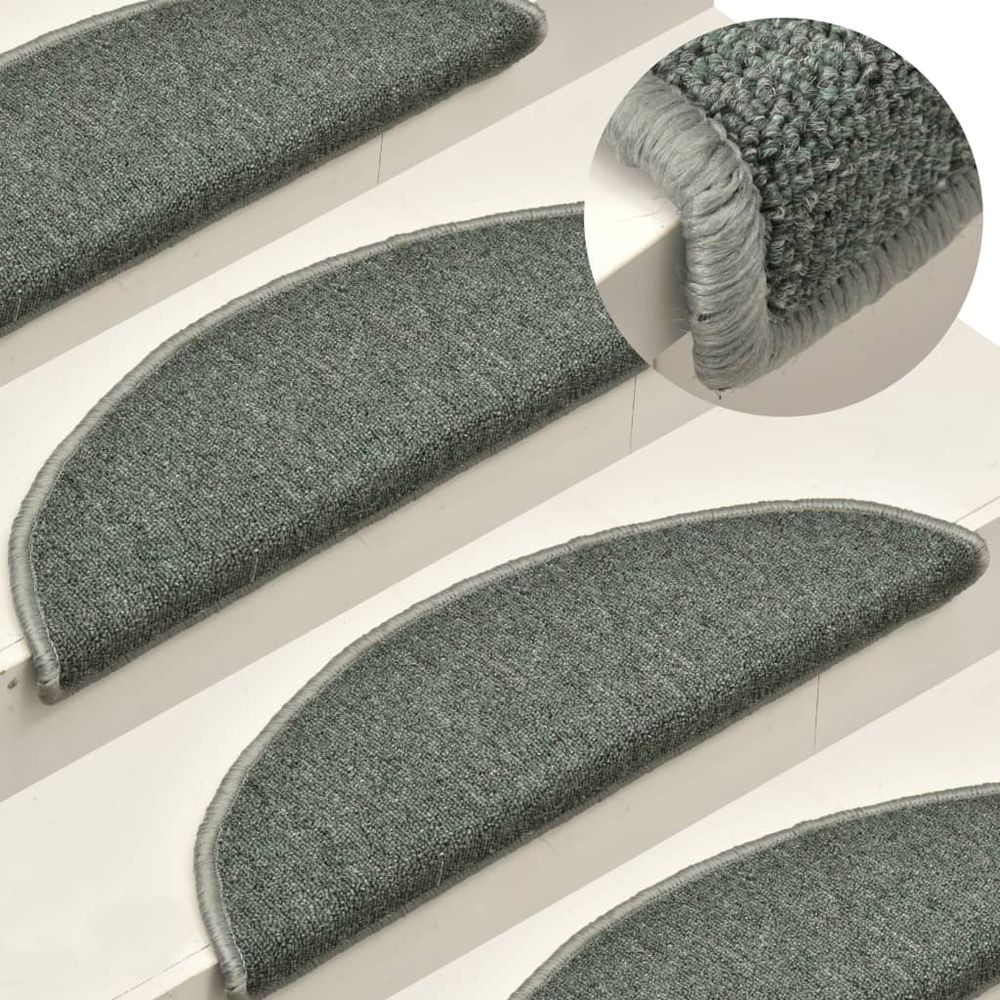 vidaXL Carpet Stair Treads 15 pcs Dark Green 56x17x3 cm