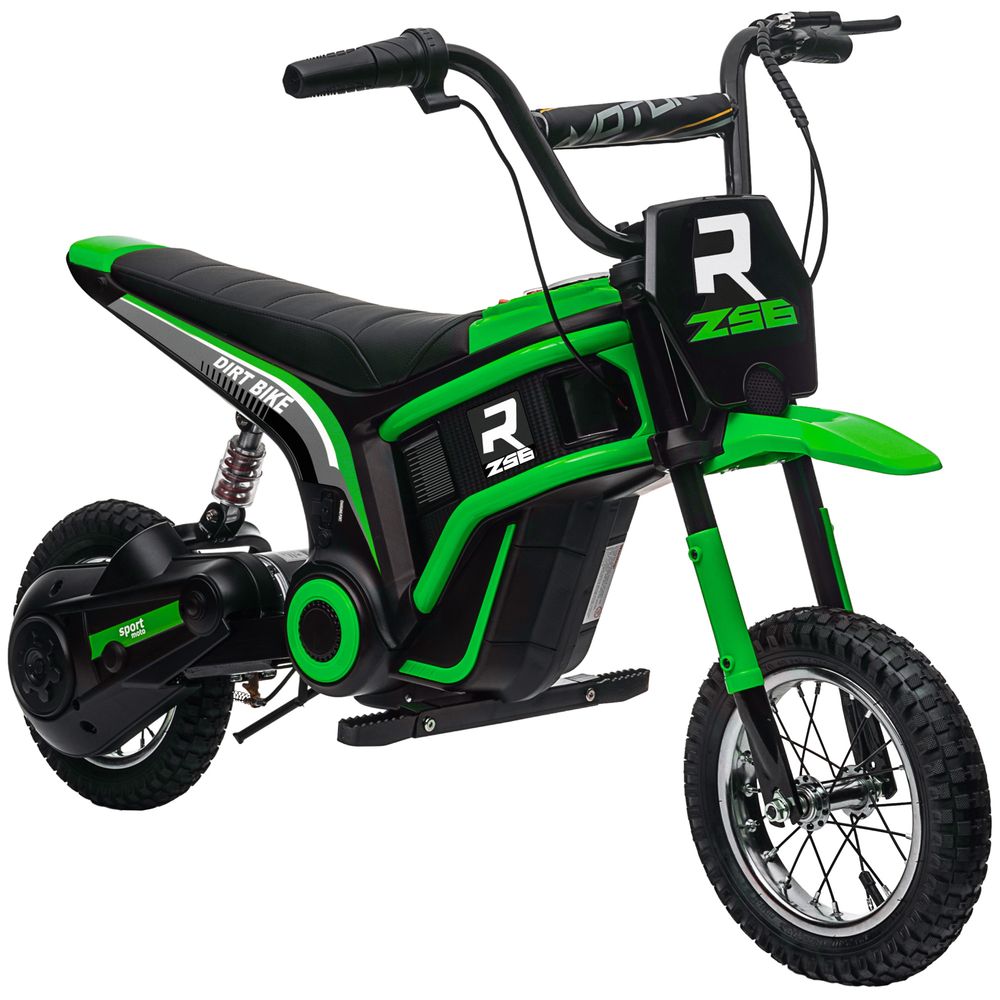 HOMCOM 24V Kids Electric Motorbike with Twist Grip Throttle, Music, Horn - Green