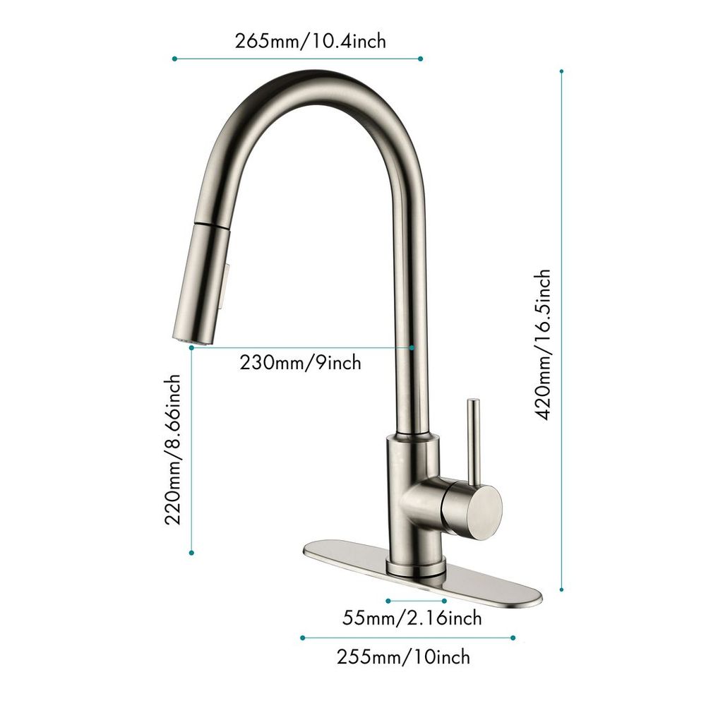 Single Handle High Arc Pull Out Kitchen Faucet,Single Level Stainless Steel Kitchen Sink Faucets with Pull Down Sprayer