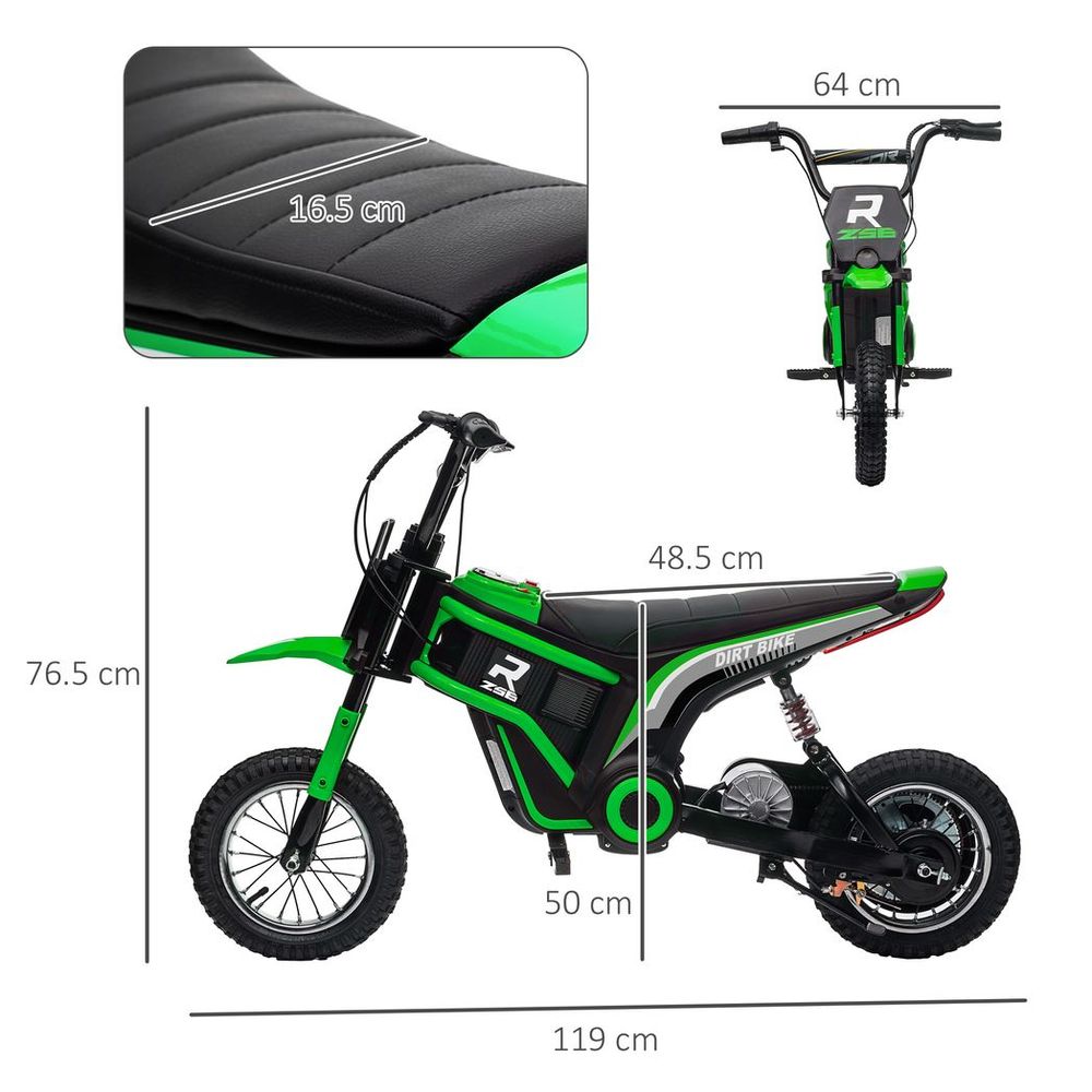 HOMCOM 24V Kids Electric Motorbike with Twist Grip Throttle, Music, Horn - Green