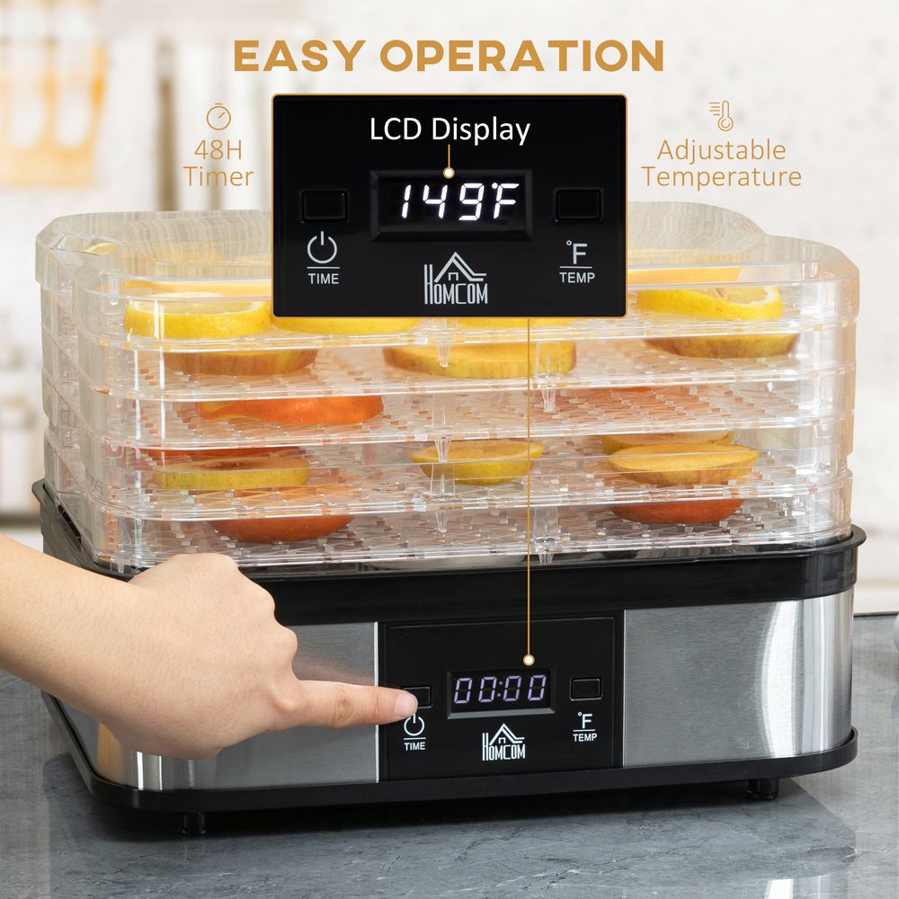 5 Tier Food Dehydrator 245W Stainless Steel Food Dryer Machine Timer LCD Silver