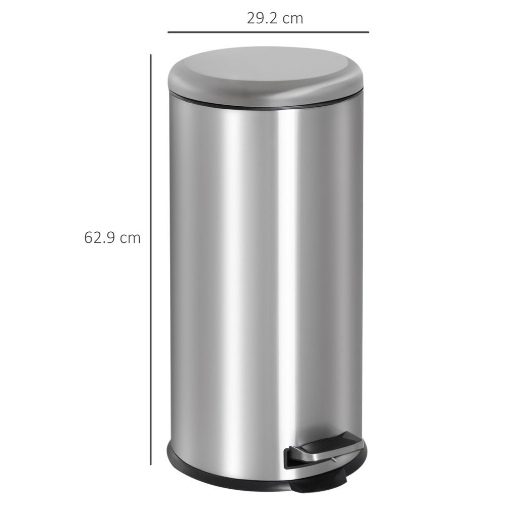 30L Pedal Bin, ?29.2 cm-Black/Silver