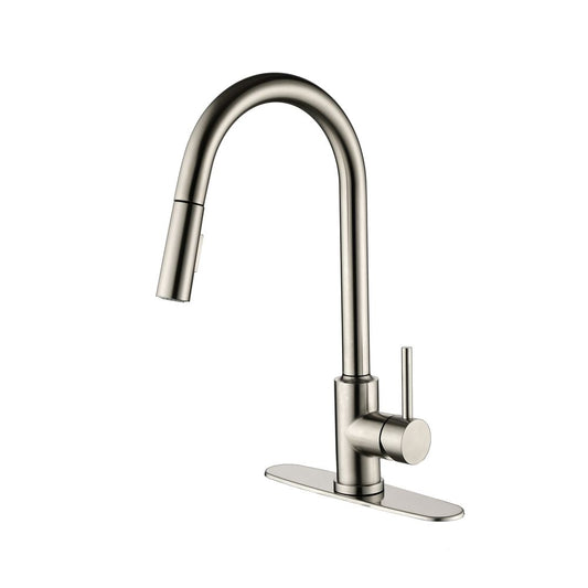 Single Handle High Arc Pull Out Kitchen Faucet,Single Level Stainless Steel Kitchen Sink Faucets with Pull Down Sprayer