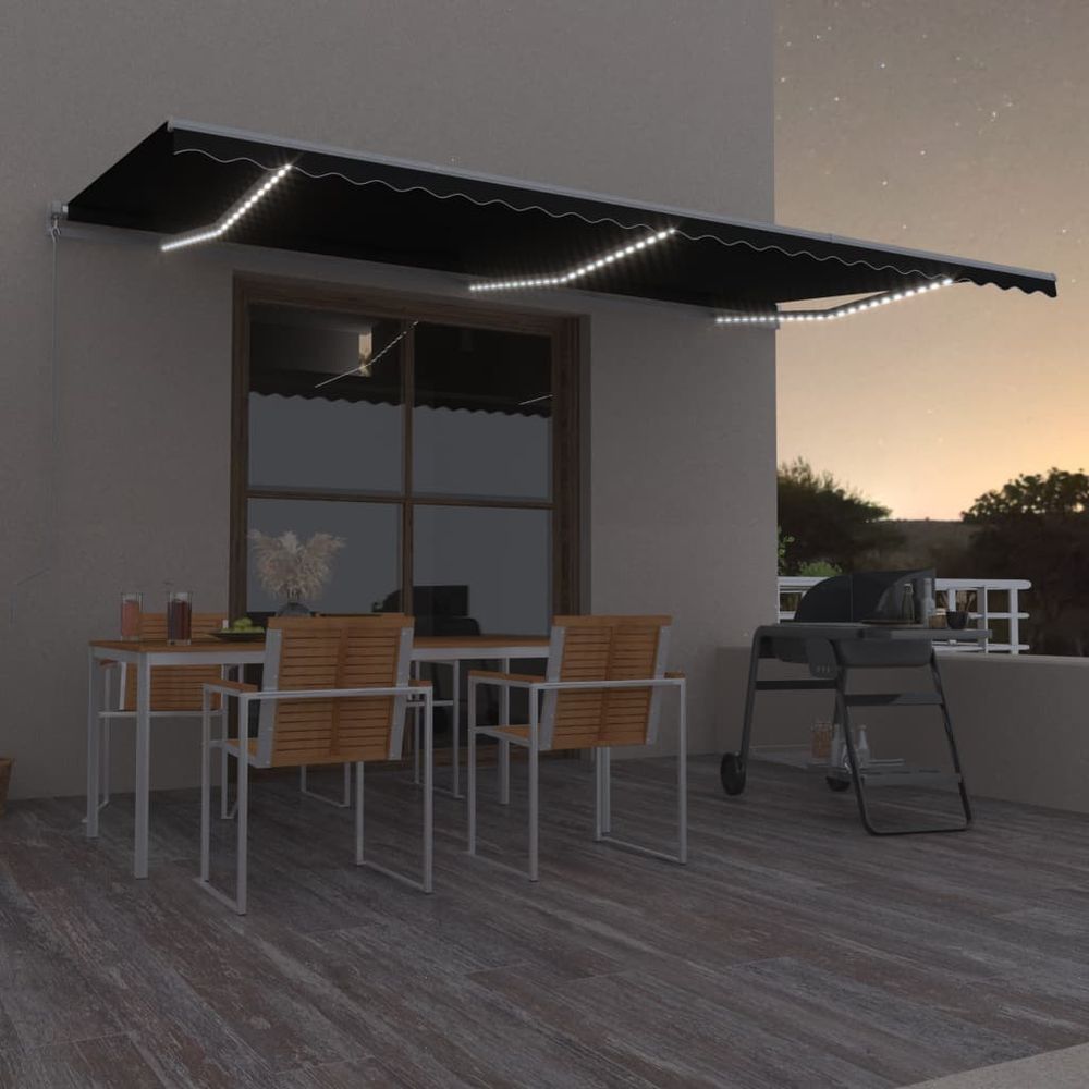 vidaXL Manual Retractable Awning with LED Burgundy 300x250 cm