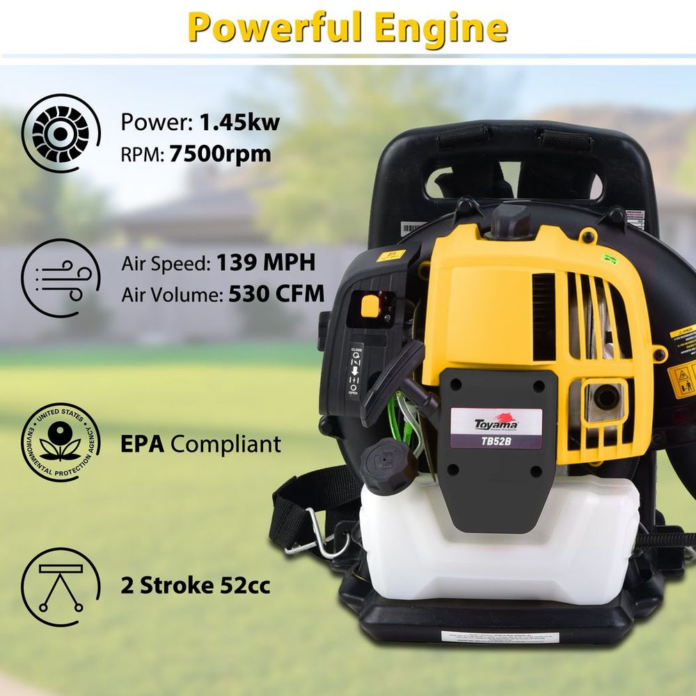 2-Stroke Commercial Backpack Leaf Blower Gas Powered Grass Lawn Blowing Machine, Yellow