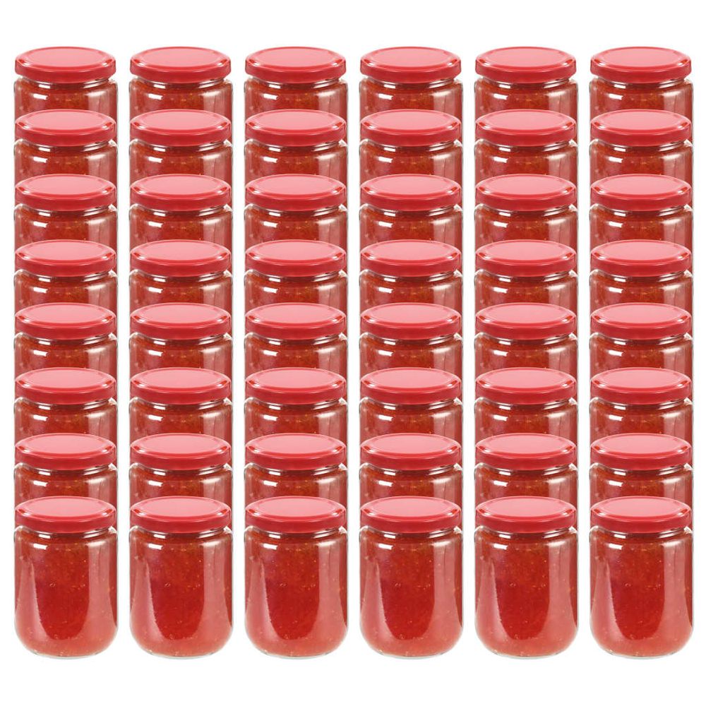 vidaXL Glass Jam Jars with White and Red Lid 48 pcs 230 ml