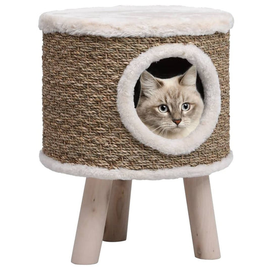 vidaXL Cat House with Wooden Legs 41 cm Seagrass