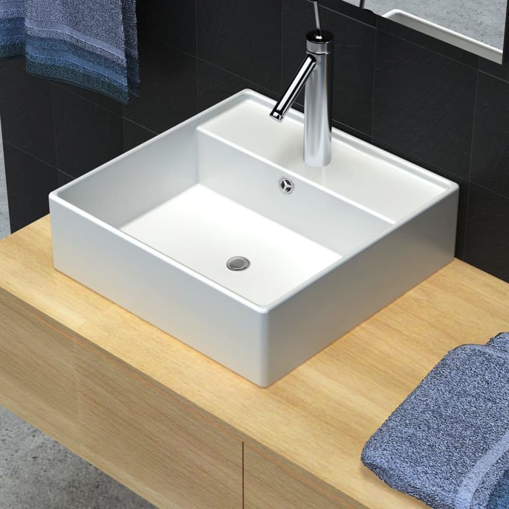 vidaXL Wash Basin with Overflow 41x41x15 cm Ceramic Silver