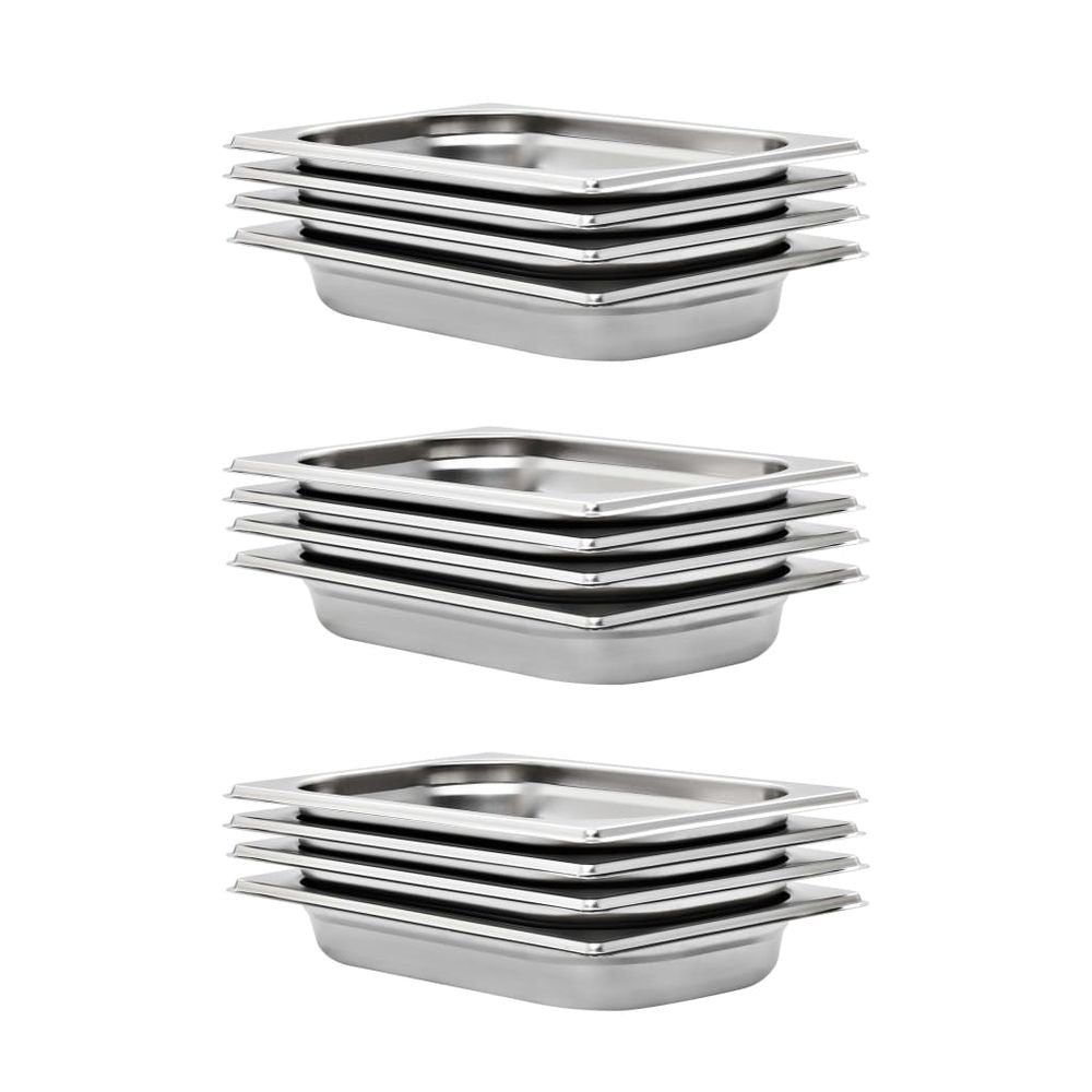 vidaXL Gastronorm Containers 12 pcs GN 1/4 20 mm Stainless Steel